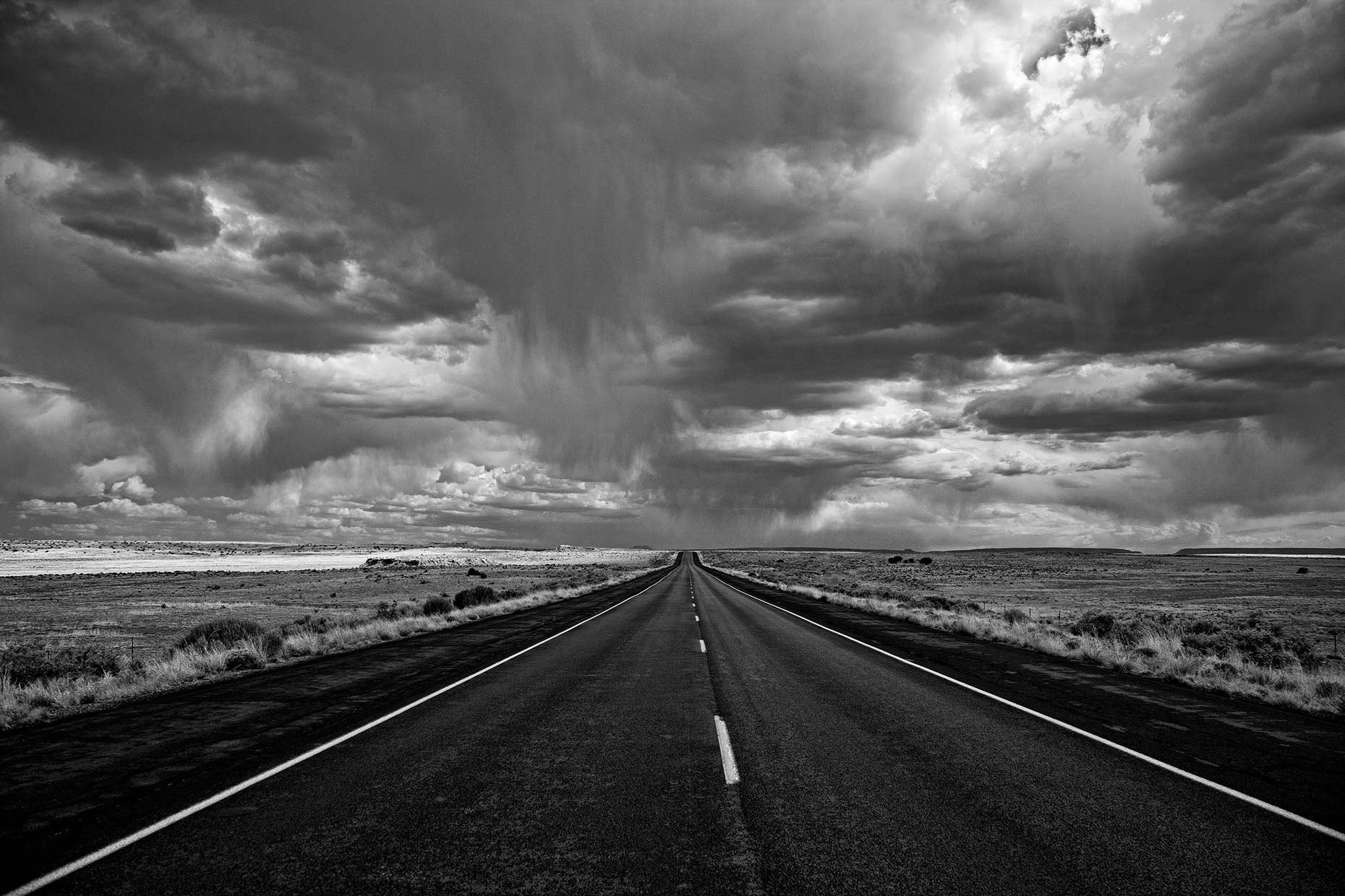 Storm Along New Mexico Highway - Black & White